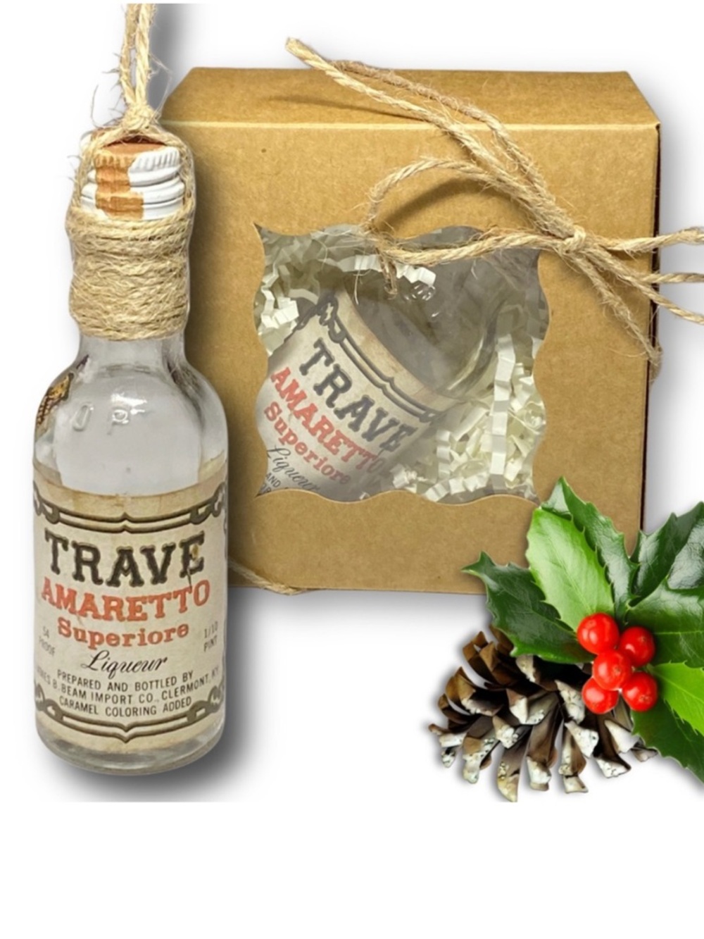 Trave Amaretto Superiore Liqueur Artisan Vintage Glass Bottle Ornament